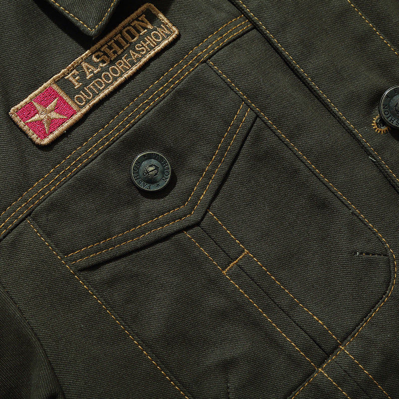 Herren Canvas Overshirt mit militärischer Optik Kontraststeppungen und Brustklappen – Taviero