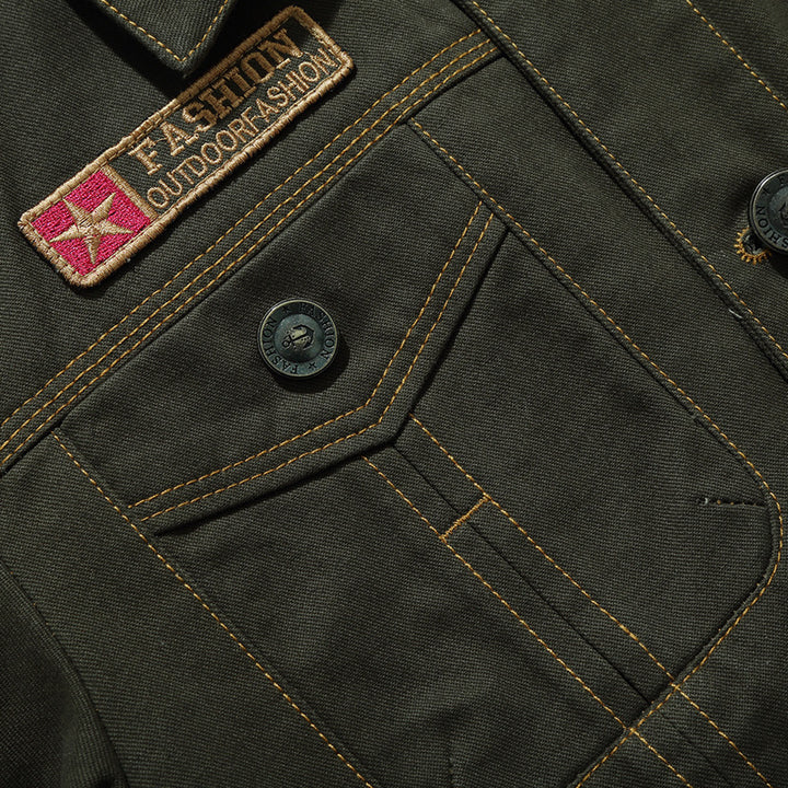 Herren Canvas Overshirt mit militärischer Optik Kontraststeppungen und Brustklappen – Taviero