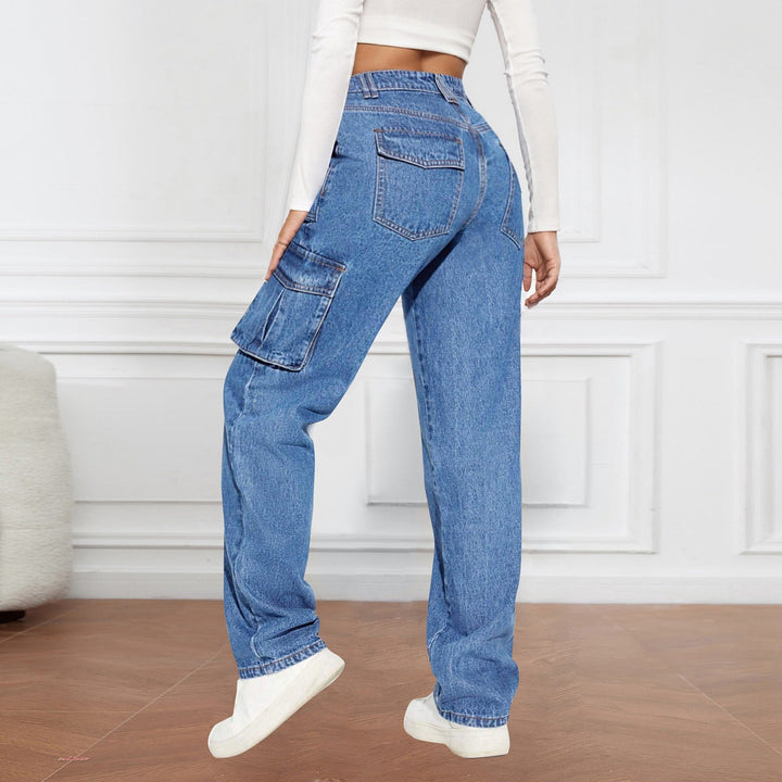 Damen Cargo-JEchoarchivns mit hoher Taille und praktischen Taschen Echoarchiv