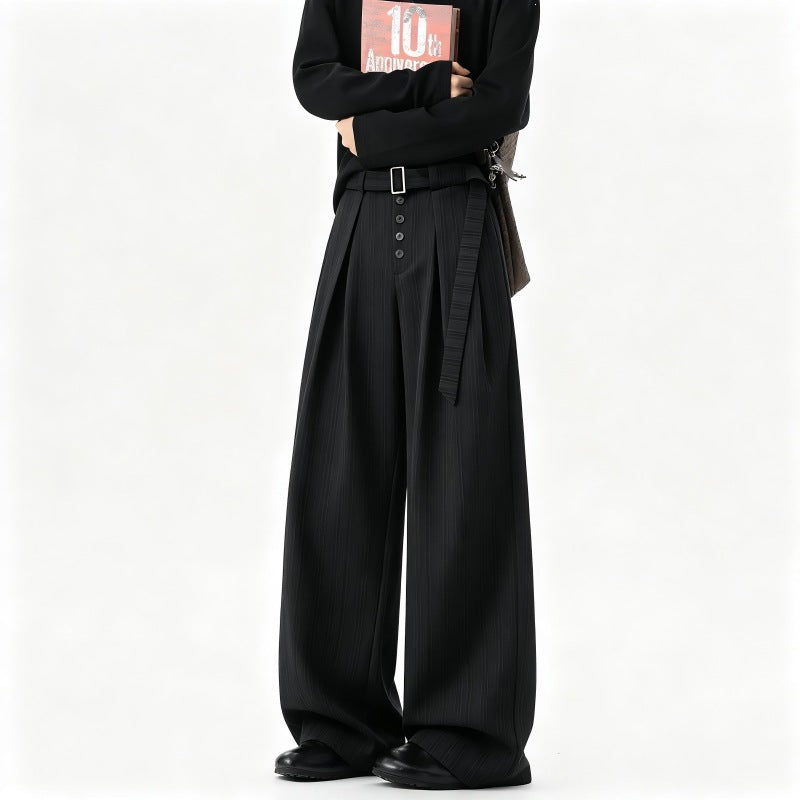 Herren Weite Nadelstreifen-Hose im Baggy‑Cut mit hoher Taille, Falten und Zierknopfleiste Echoarchiv