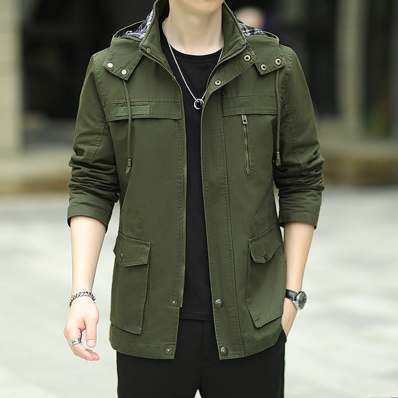 Herren leichter Canvas-Parka im Field-Style mit Kapuze und Multifunktions-Taschen Echoarchiv