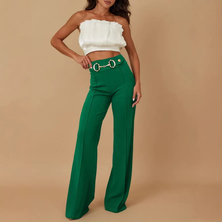 Damen weite Hochtaillenhose mit dekorativem Gürtel und eleganter Nahtführung Echo Archiv