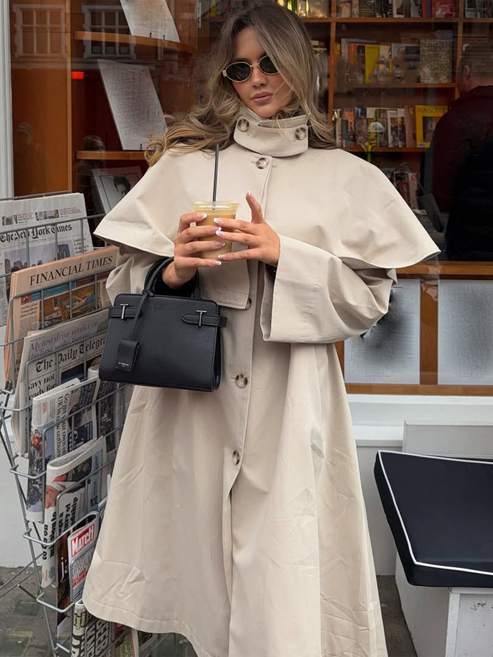 Damen Oversize-Trenchcoat mit Cape-Detail und hohem Stehkragen Echoarchiv