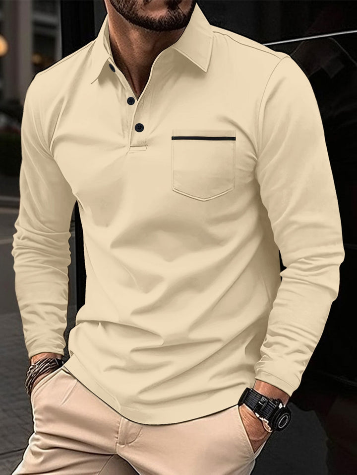 Herren Langarm Poloshirt mit modernem Kragen und praktischer Brusttasche Echoarchiv