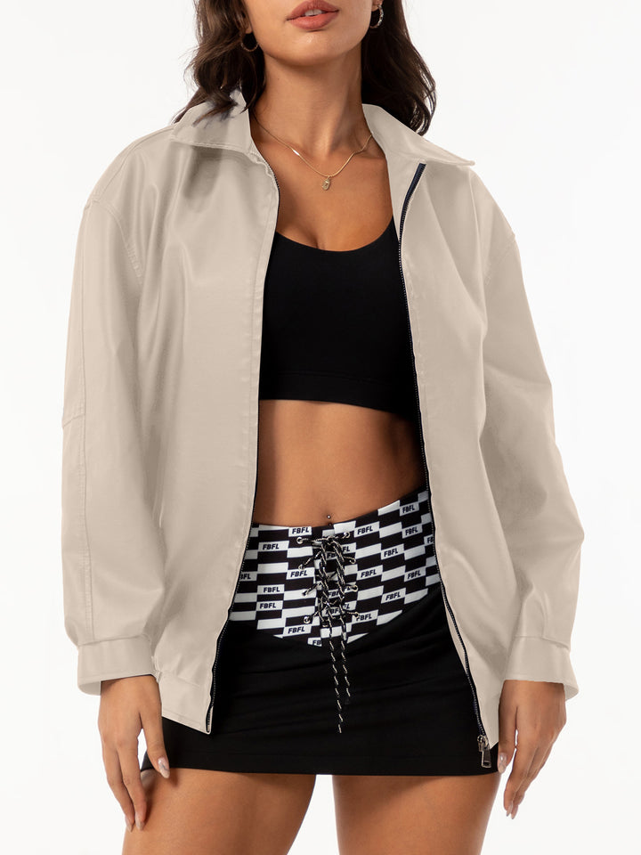 Damen nan leichte Satin Bomberjacke mit Reißverschluss und lockerer Passform Echo Archiv