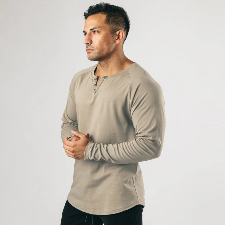 Herren Langarm Henley-Shirt mit hochwertiger Baumwollmischung und knöpfbarem Ausschnitt Echoarchiv