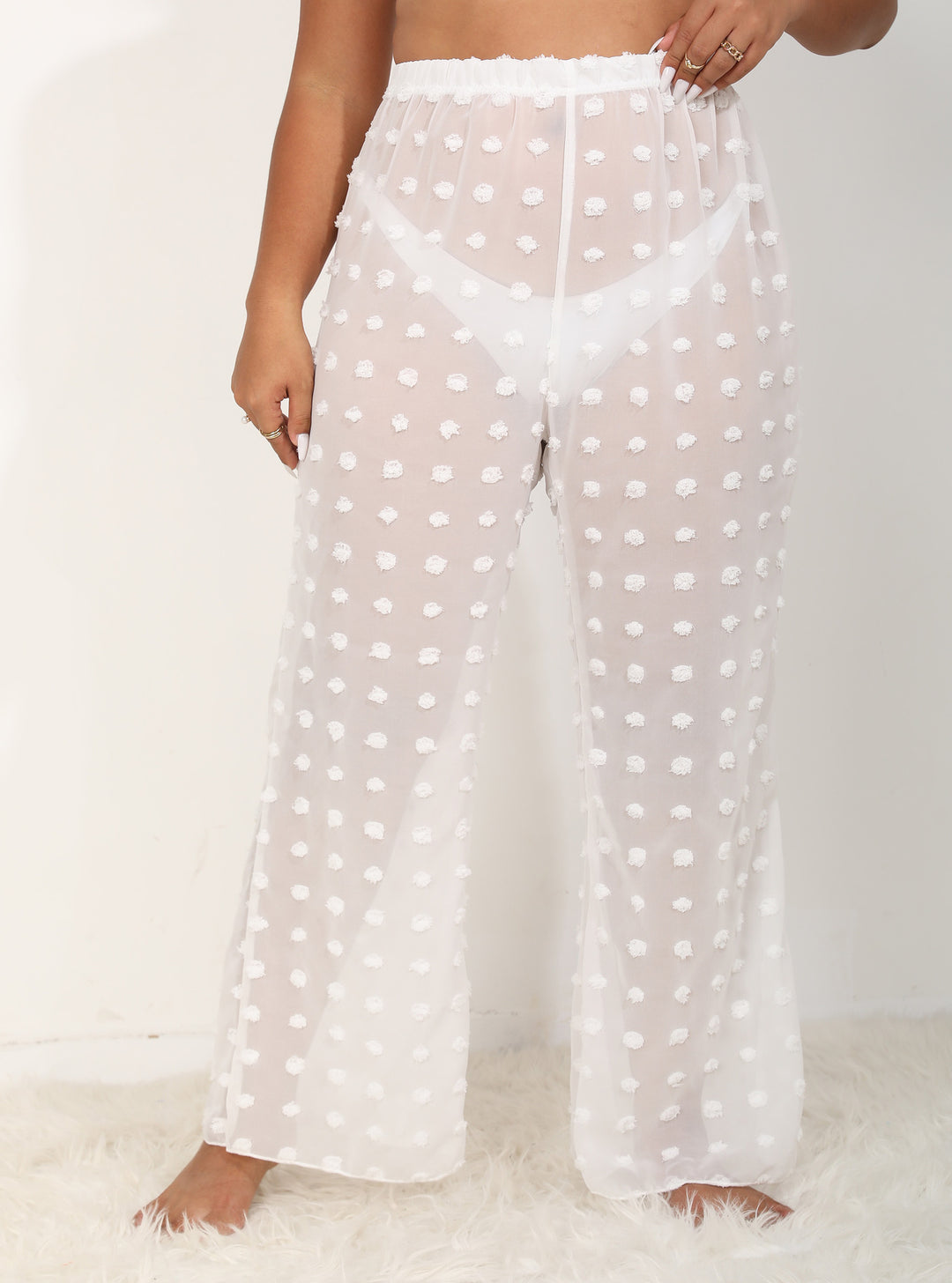 Damen luftige Strandhose mit voluminösen Pompom-Applikationen Echo Archiv