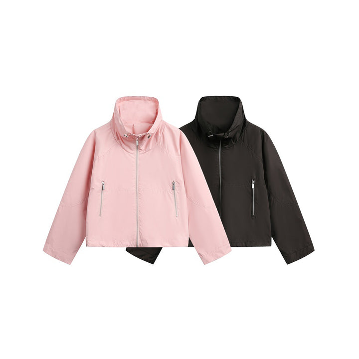 Damen Leichte Cropped Übergangsjacke mit hohem Stehkragen und Reißverschlusstaschen Echoarchiv