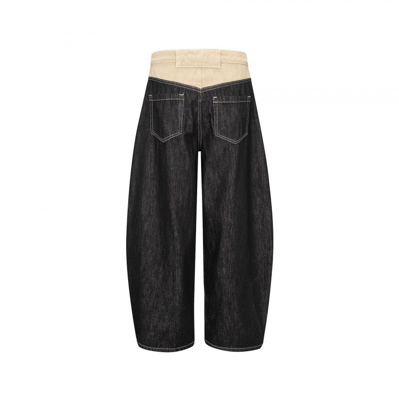 Unisex Weite zweifarbige Denimhose mit hohem Bund und kontrastierten Eingrifftaschen Echo Archiv