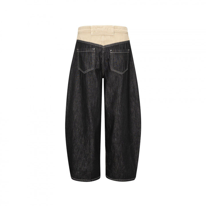 Unisex Weite zweifarbige Denimhose mit hohem Bund und kontrastierten Eingrifftaschen Echo Archiv