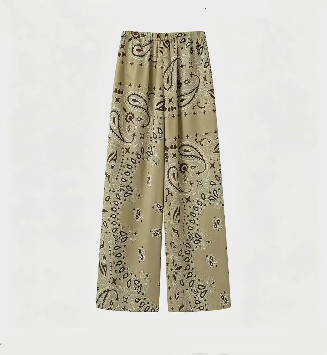 Damen Zweiteiliges Satinoptik-Lounge-Set mit Paisley-Print, Kimonokragen-Bluse und weiter Culotte-Hose Echo Archiv
