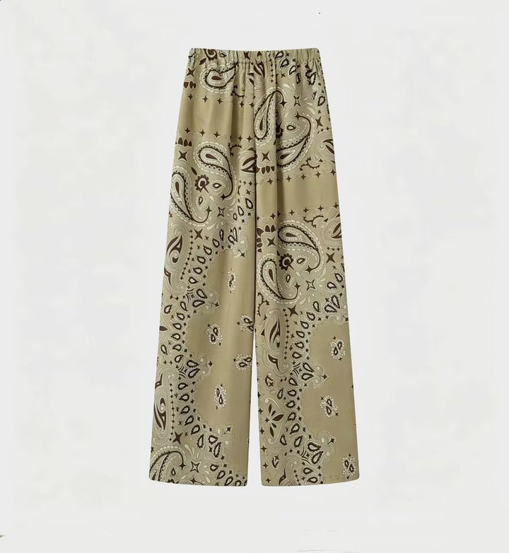Damen Zweiteiliges Satinoptik-Lounge-Set mit Paisley-Print, Kimonokragen-Bluse und weiter Culotte-Hose Echo Archiv