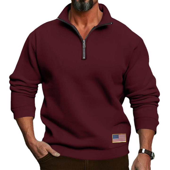 Herren Fleece-Pullover mit halbem Reißverschluss und Flaggenapplikation Echoarchiv