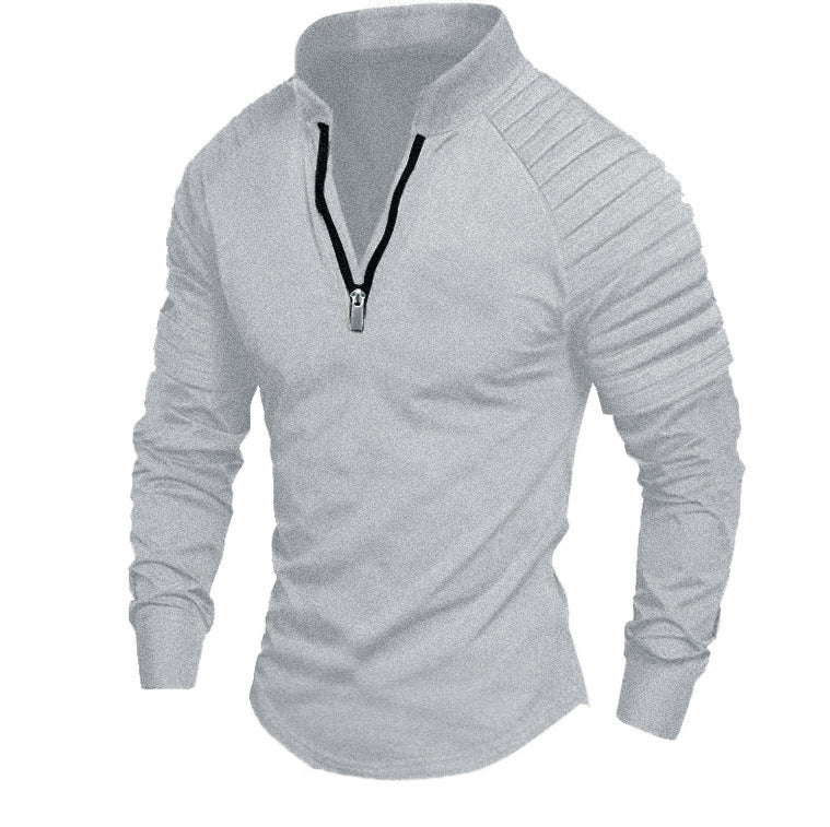 Herren Slim-Fit Troyer mit gesteppter Schulterpasse und halbem Reißverschluss – Cavarno