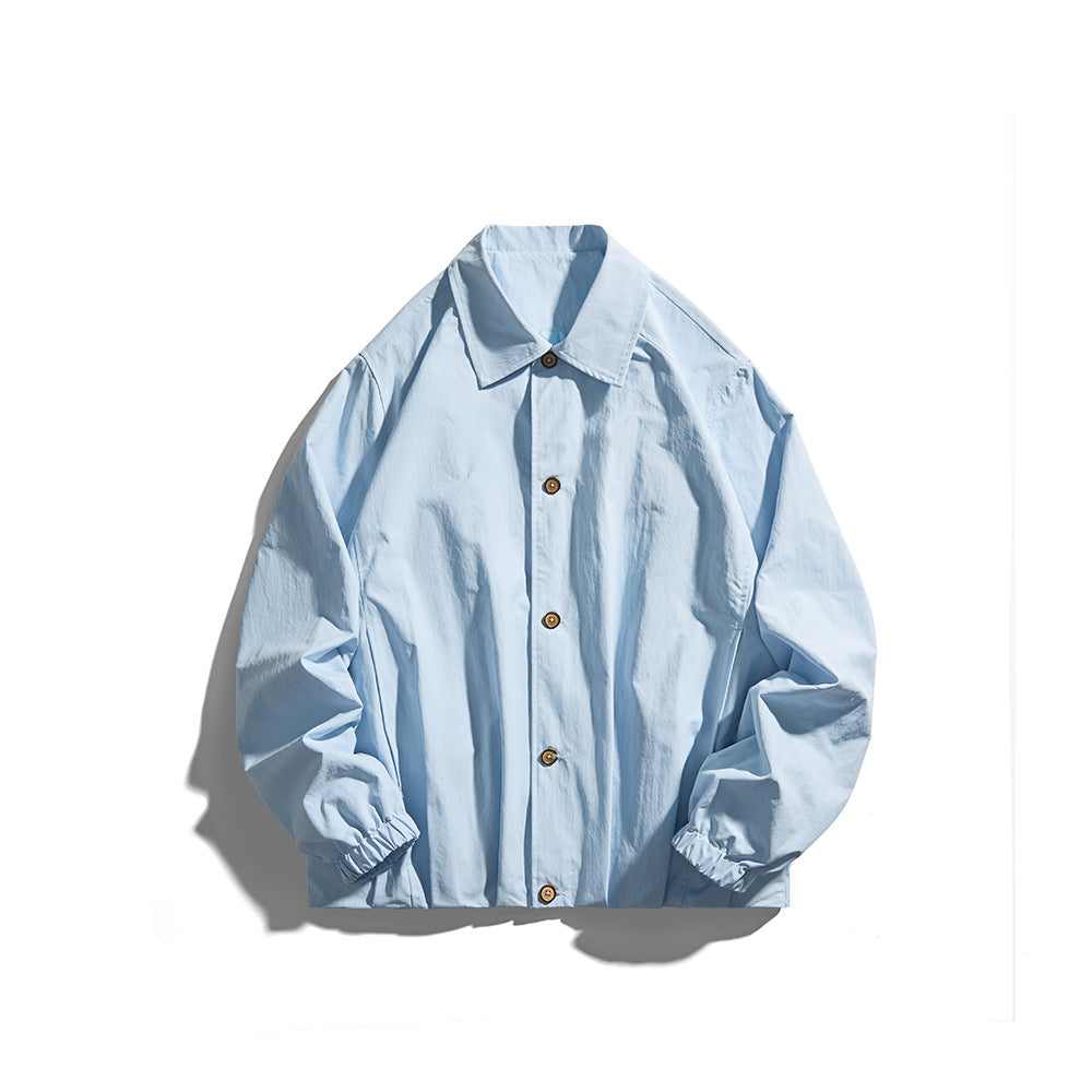 Unisex Leichte Hemdjacke im Boxy-Schnitt mit Holzknopfleiste und elastischen Bündchen Echoarchiv