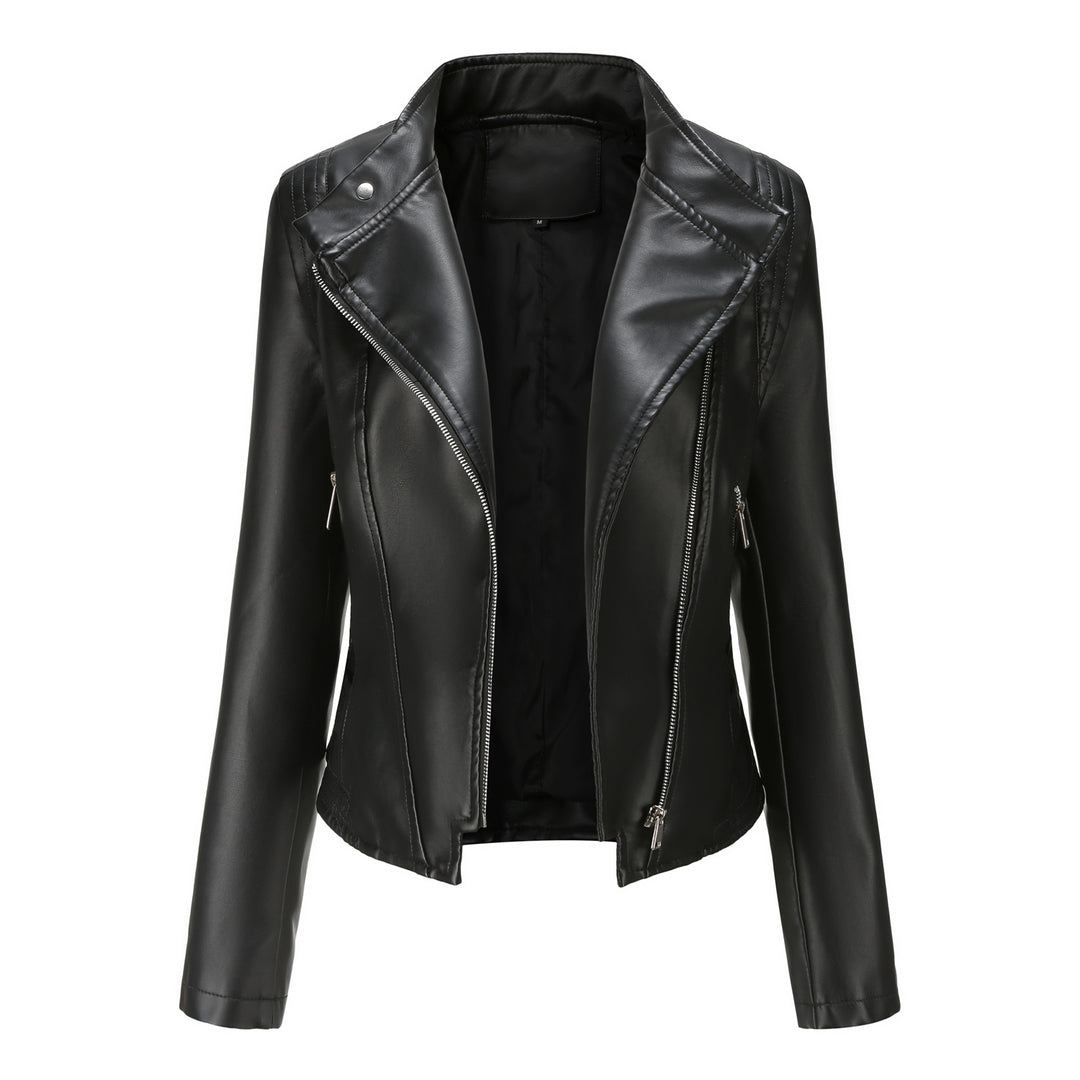 Damen nan kurze taillierte Bikerjacke aus Kunstleder mit asymmetrischem Reißverschluss Echo Archiv