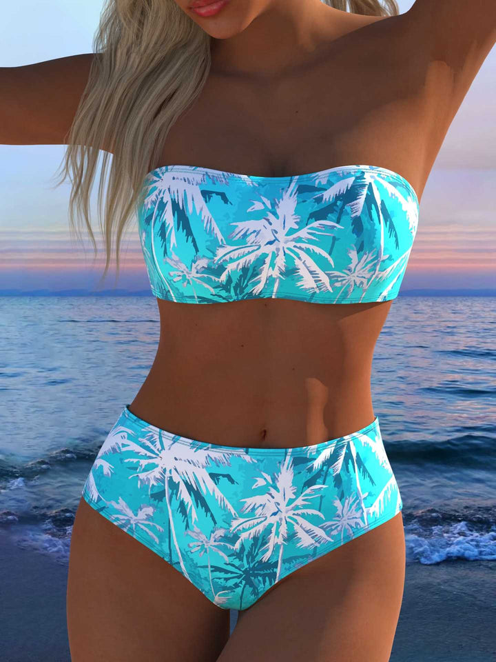 Damen Bandeau Bikini-Set mit tierischem Muster und hohem Taillenbund Echo Archiv
