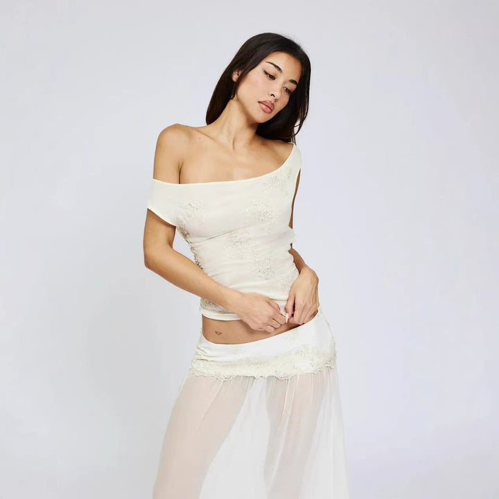 Damen durchsichtiger Spitzenrock mit elastischem Bund und floralem Detail Echo Archiv