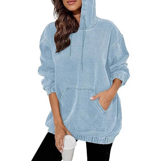 Damen Oversized Kapuzenpullover im Denim‑Look mit Kängurutasche Echo Archiv