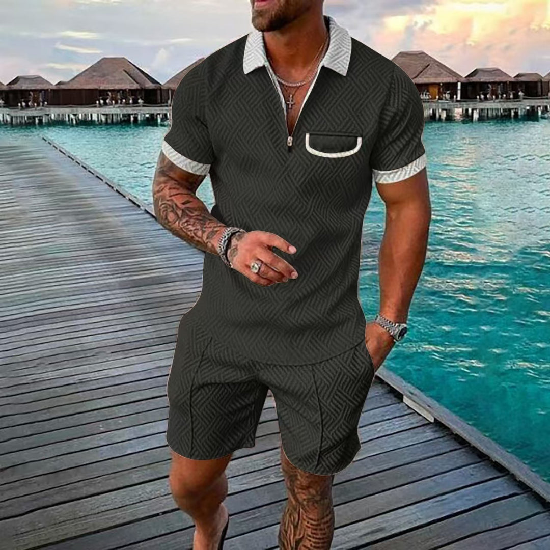 Herren Kurzarm-Muster Polo und Shorts Set Echoarchiv