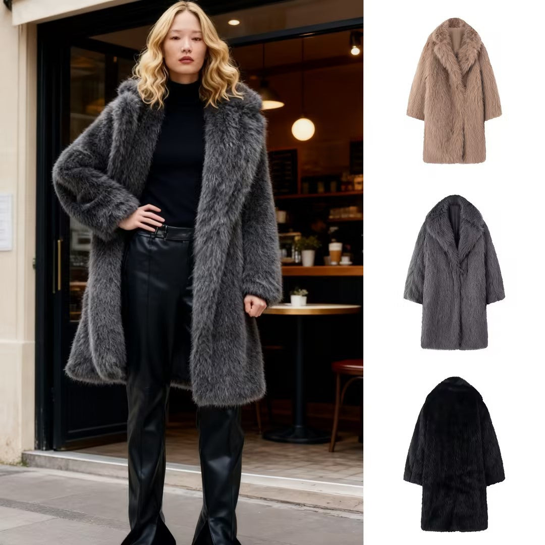 Damen Langer Oversize Kunstfellmantel mit voluminösem Schalkragen Echo Archiv
