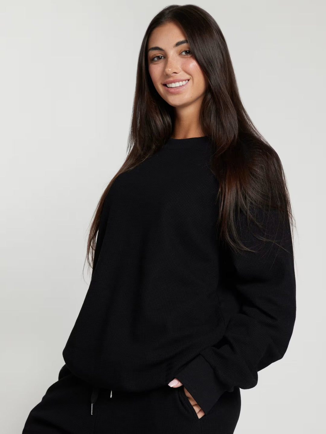 Damen Waffelstrick-Loungewear-Set mit Oversized-Sweater und Kordel-Jogginghose – Avérine