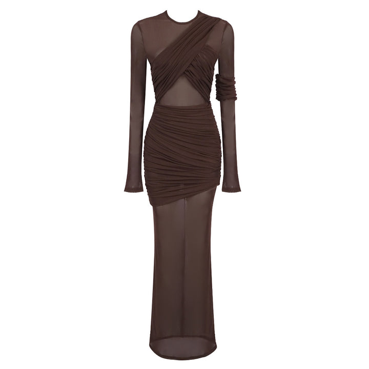 Damen Elegantes langarm Maxikleid mit raffinierten Drapierungsdetails und figurbetontem Schnitt Echo Archiv