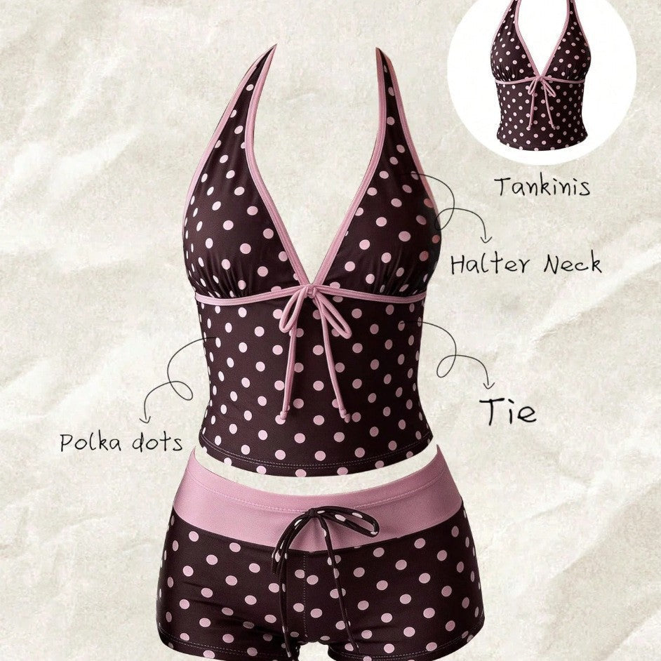Damen Tankini mit modischem Punktmuster und verstellbarem Halter – Avérine