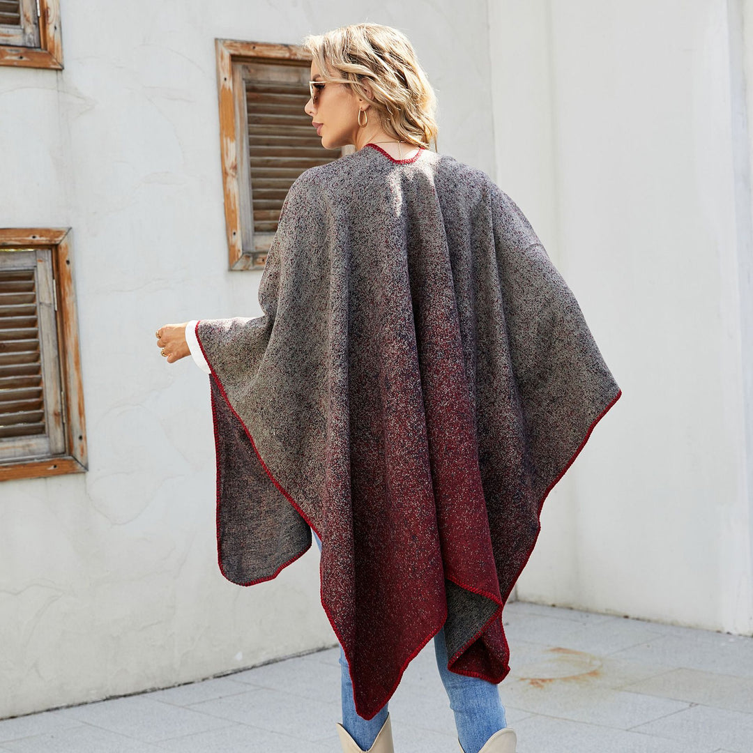 Damen Reversible Strickruana im Mélange‑Wollmix mit kontrastierter Kettelkante – Veloura