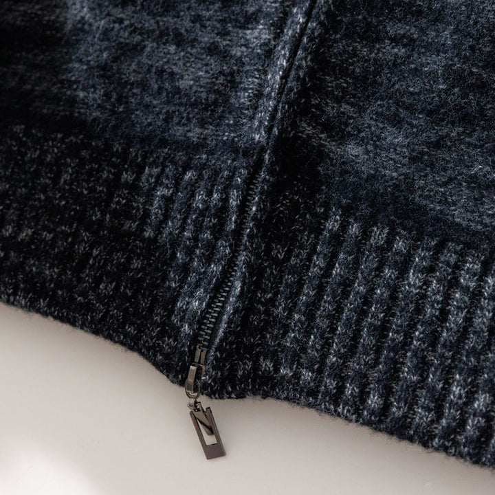 Herren Lässiger Zip‑Mockneckpullover aus Wollmix mit angerauter Mohair‑Optik und Stehkragen Echoarchiv
