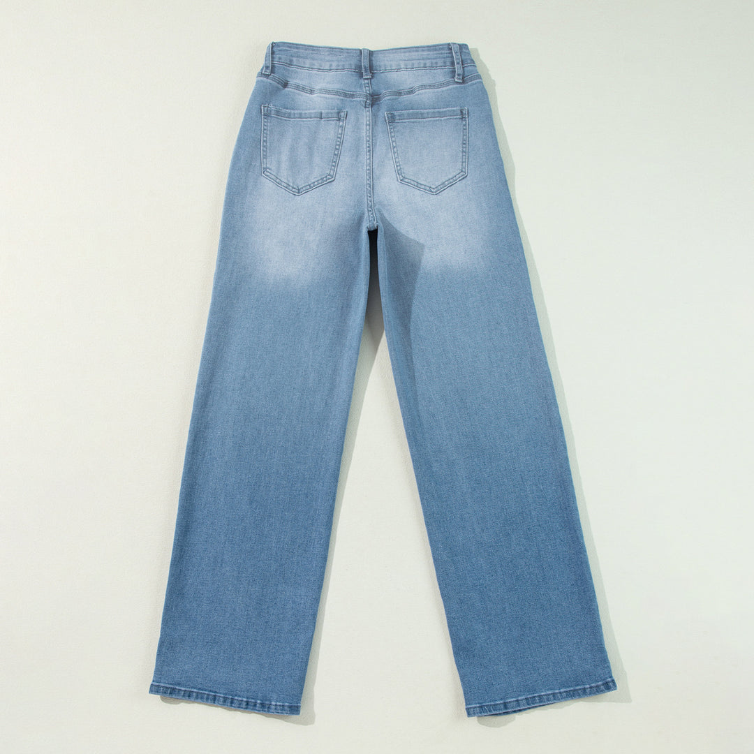 Damen hochtaillierte Schlaghose aus Denim mit Frontschlitz und weitem Bein Echo Archiv