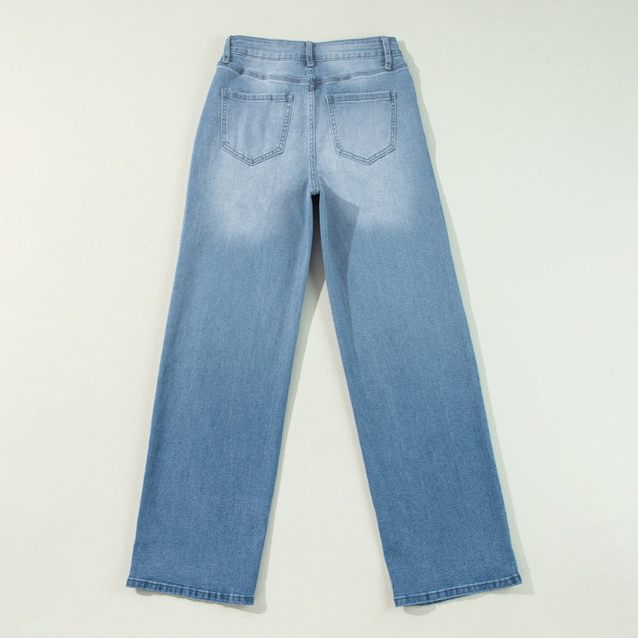 Damen hochtaillierte Schlaghose aus Denim mit Frontschlitz und weitem Bein Echo Archiv