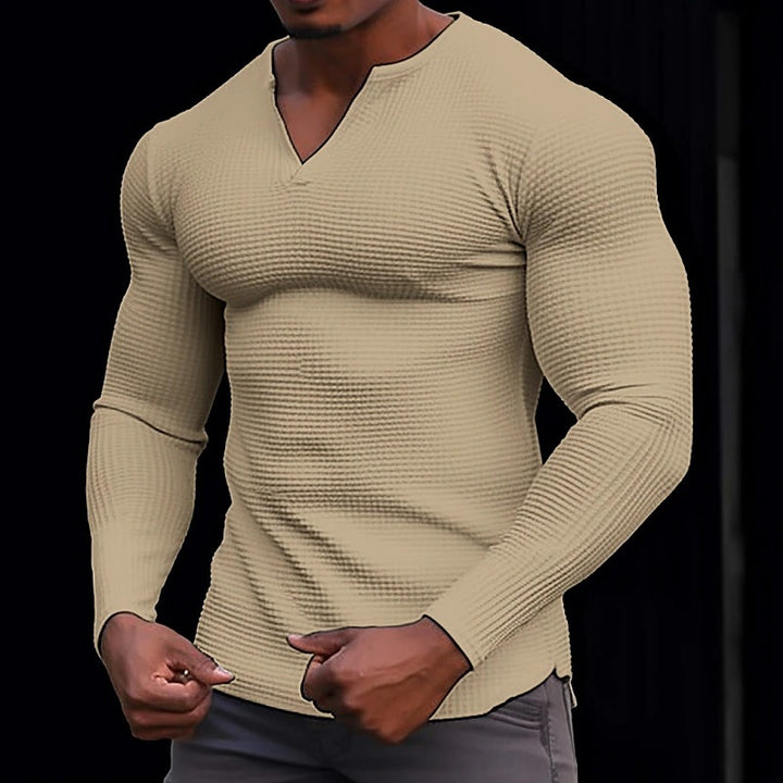 Herren modisches Langarm T-Shirt mit strukturiertem V-Ausschnitt Echoarchiv