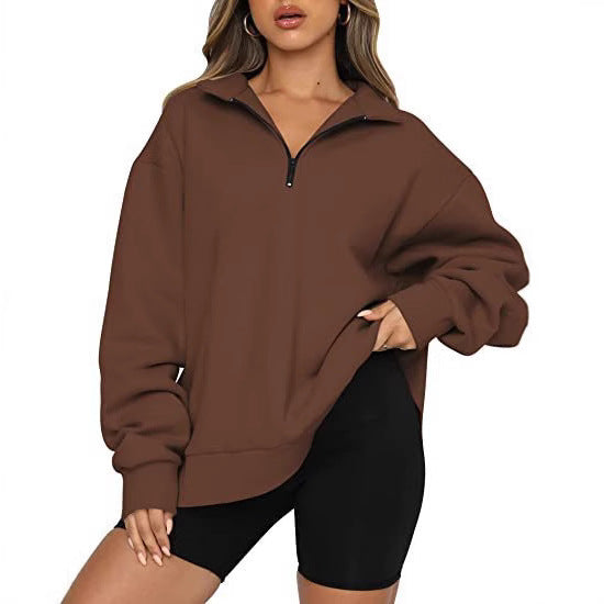 Damen nan oversized Sweatshirt mit halbem Reißverschluss, Stehkragen und überschnittener Schulter Echo Archiv