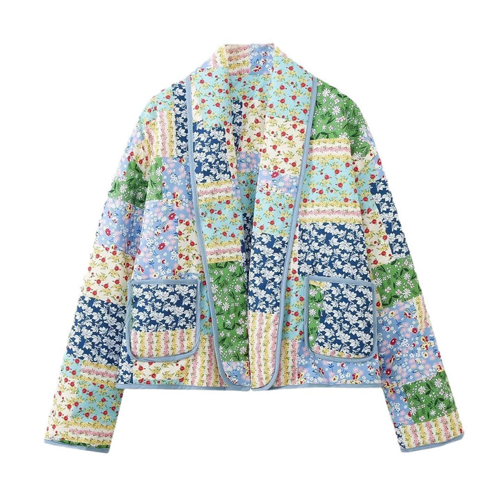 Damen Kurz geschnittene gesteppte Patchworkjacke mit aufgesetzten Taschen Echo Archiv