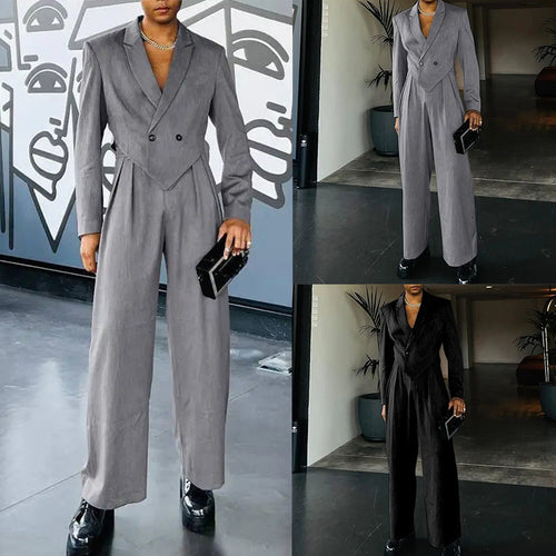 Damen nan Business-Set mit asymmetrischem Drapé-Blazer und Bundfaltenhose mit Gummibund Echo Archiv