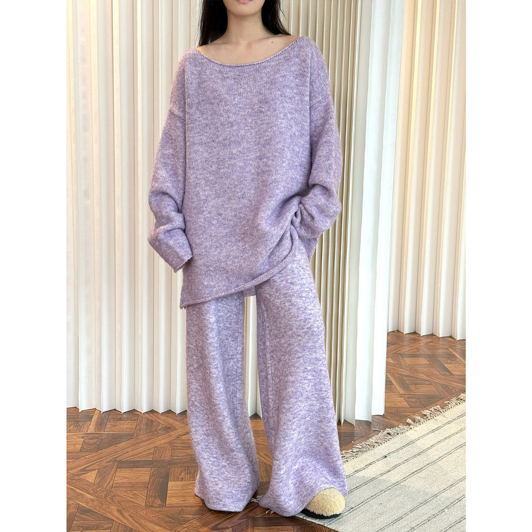 Damen Hochtaillierte flauschige Strickpalazzo‑Hose mit weitem Bein Echoarchiv