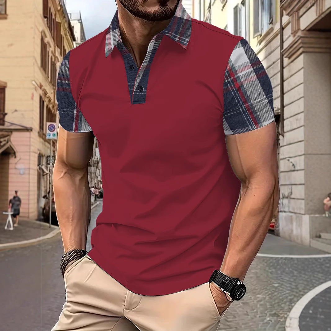 Herren Polo-T-Shirt mit karierter Kragen- und Ärmelgestaltung Echoarchiv