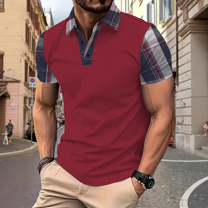 Herren Polo-T-Shirt mit karierter Kragen- und Ärmelgestaltung Echoarchiv
