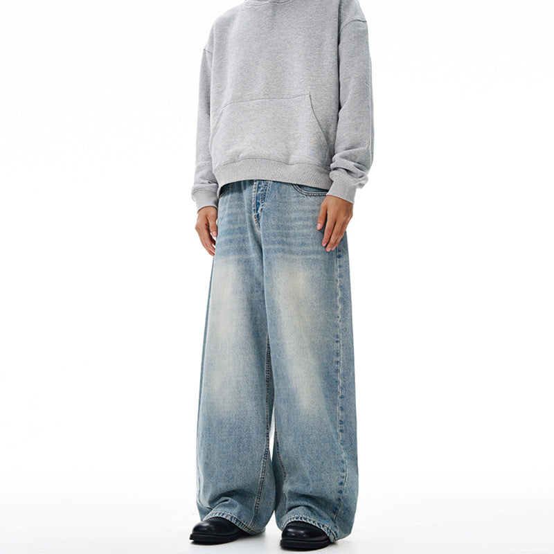 Damen Weitfallende Bodenlange Palazzodenim-Jeans mit Vintage-Fade und geradem Saum Echo Archiv