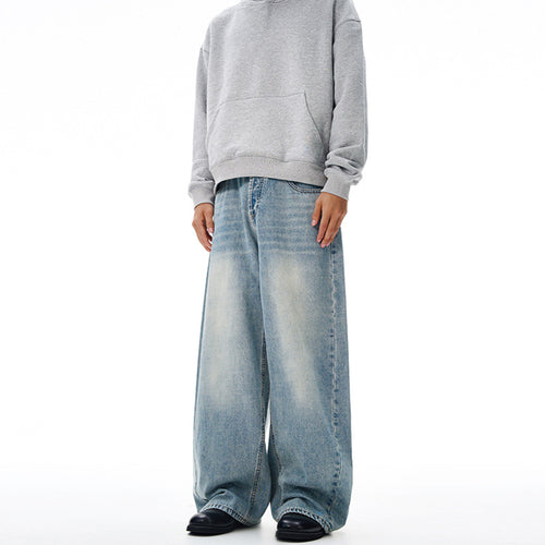 Damen Weitfallende Bodenlange Palazzodenim-Jeans mit Vintage-Fade und geradem Saum Echo Archiv