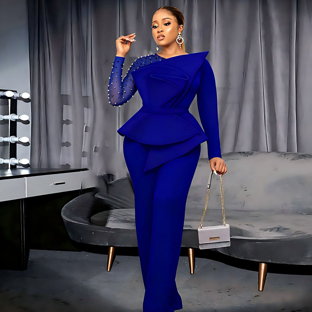 Damen eleganter Jumpsuit mit asymmetrischem Oberteil und raffiniertem Rüschendesign Echo Archiv