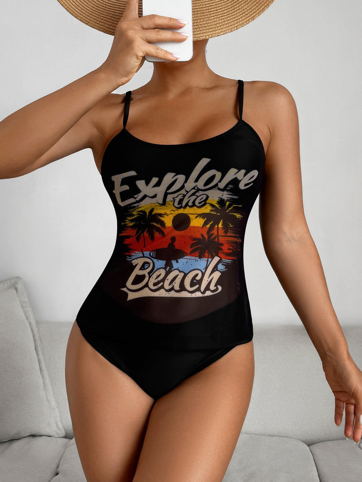 Damen Einteiliger Badeanzug mit trendigem Grafikdesign Echo Archiv