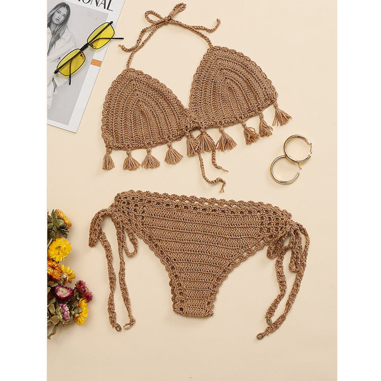 Damen Häkel-Bikini-Set mit fransigen Akzenten und verstellbaren Trägern Echo Archiv