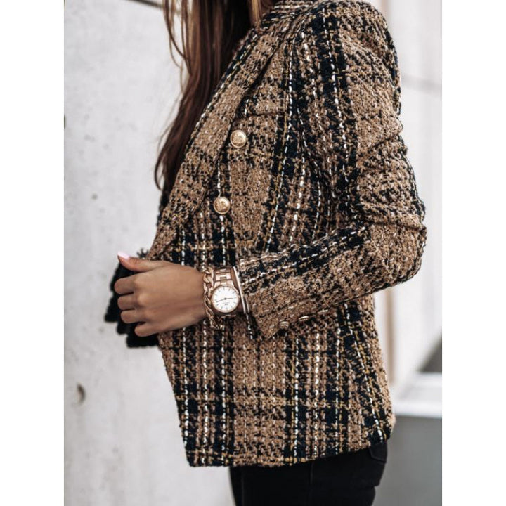 Damen nan eleganter Tweed-Blazer mit Doppelknopf, strukturierter Webung und aufgesetzten Taschen Echo Archiv