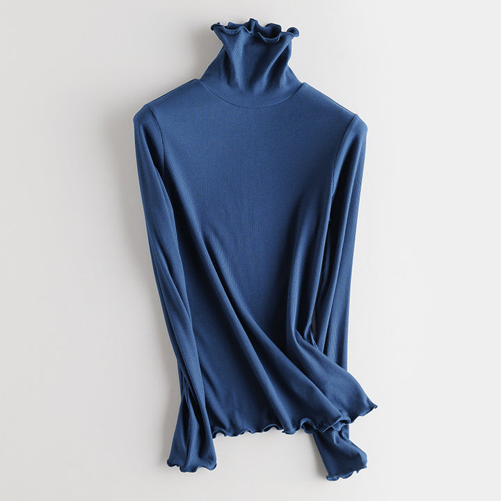 Damen Feines Ripp-Langarmshirt mit Rollkragen und Volantkanten Echo Archiv