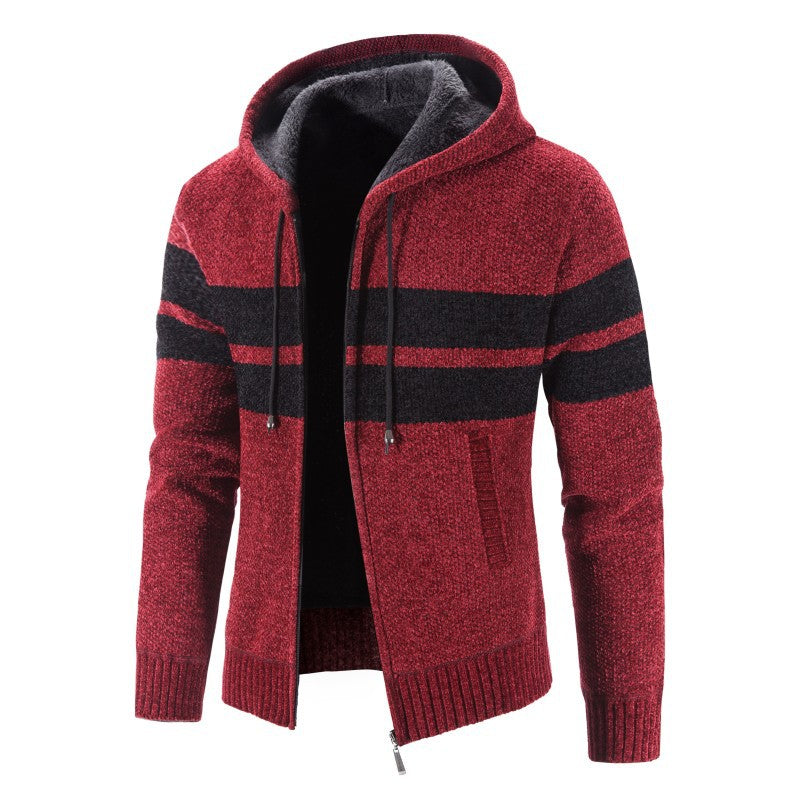 Herren Strickjacke mit Kapuze und modernem Streifenmuster Echoarchiv