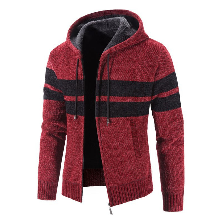 Herren Strickjacke mit Kapuze und modernem Streifenmuster Echoarchiv