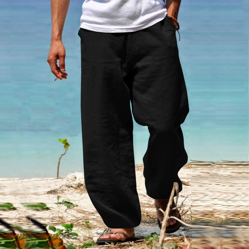 Herren nan lässige Strandhose im Palazzoschnitt aus atmungsaktivem Leinen-Baumwollmix mit Komfortbund Echoarchiv