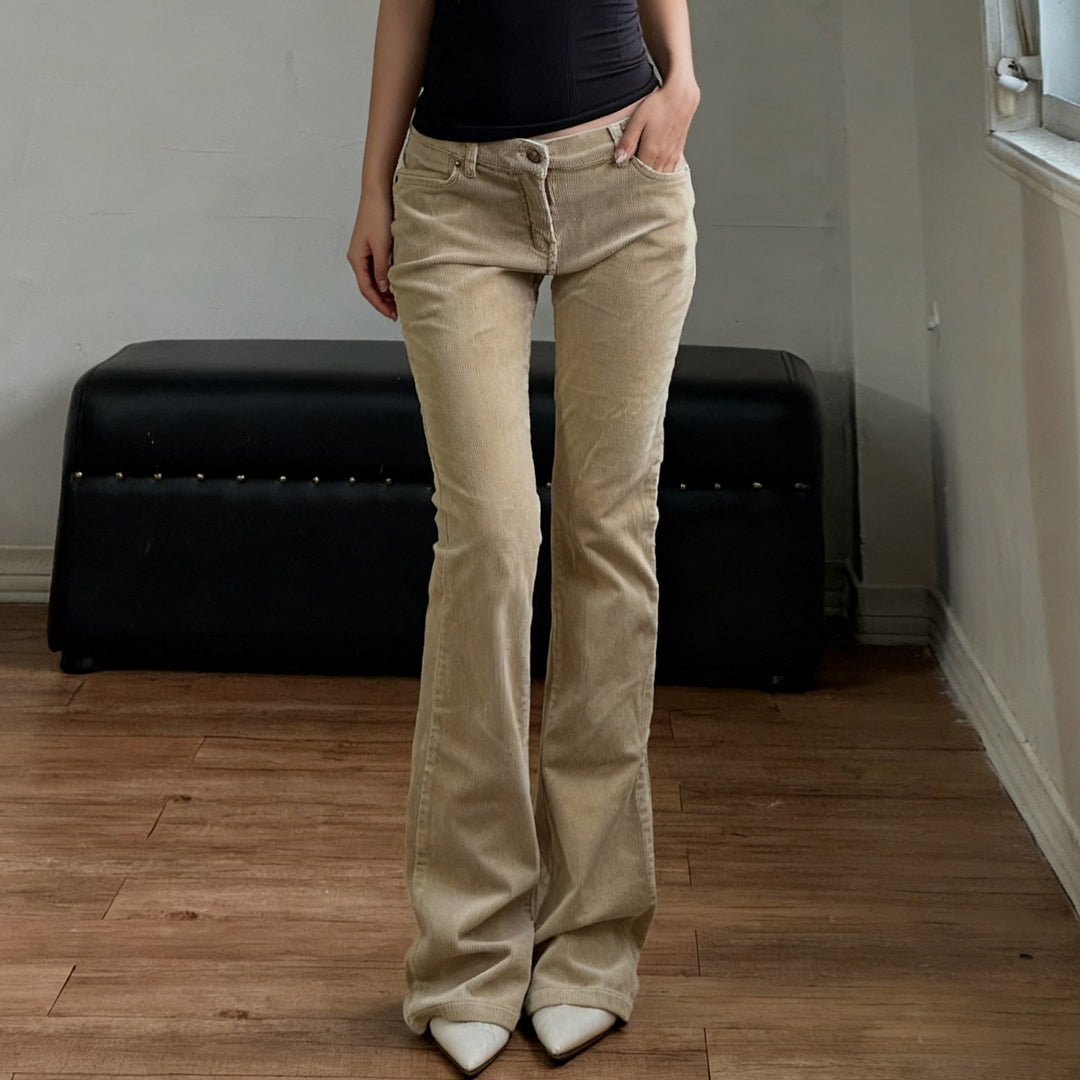 Damen nan Corduroy Schlaghose mit hoher Taille, figurformenden Nähten und weitem Bootcut Echo Archiv